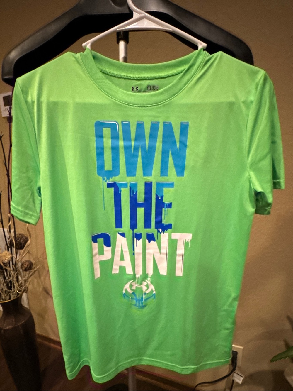 Under Armour Lime Green Short Sleeve Tee with Blue & White Graphic